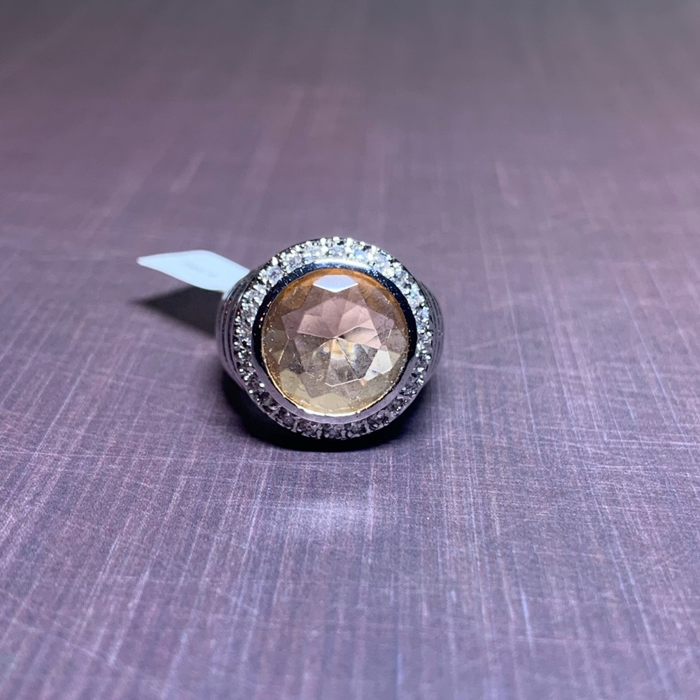 Maximalist Glam Silver Ring with Pale Peach Center Stone